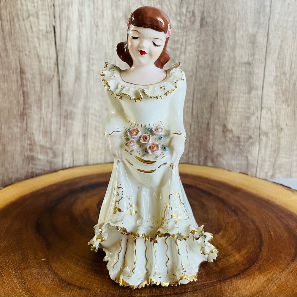 Vintage Florence Ceramics Girl with Flowers Figurine 1950s